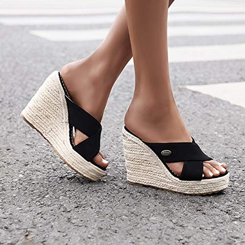 Women's Concise Platform Wedge Sandals Casual Slip On Casual Espadrille Mule Shoes