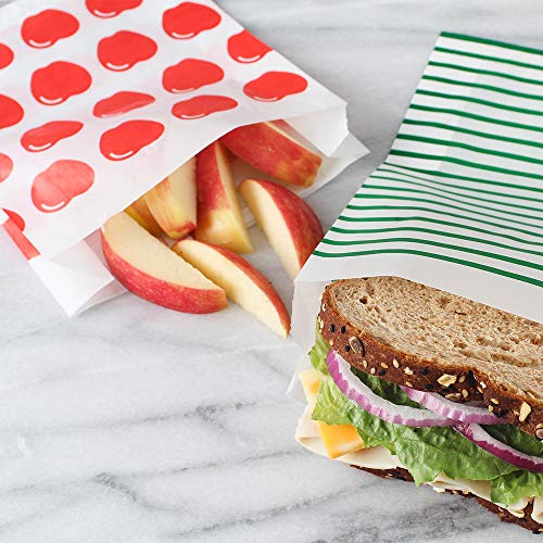 Recyclable + Sealable Paper Sandwich Bags, w/Closure Strip, 50-Count, Apple