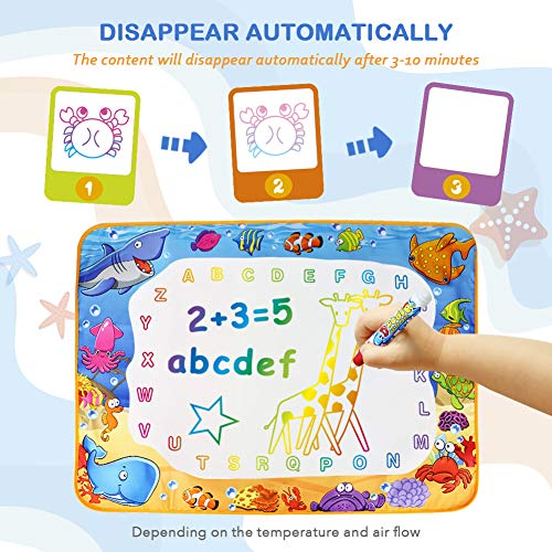 Water Doodle Mat - Kids Painting Writing Doodle Toy Mat - Color Doodle Drawing Mat Bring Magic Pens Educational Toys for Age 2 3 4 5 6 7 Year Old Girls Boys Age Toddler Gift