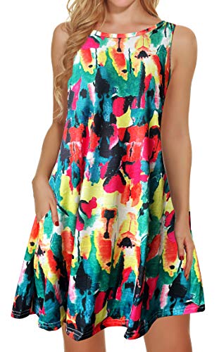 Beach Dresses for Women Summer Tshirt Floral Sundress Sleeveless