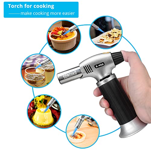 Butane Torch S400, Refillable Kitchen Torch Lighter, Fit All Butane Tanks Blow Torch with Safety Lock