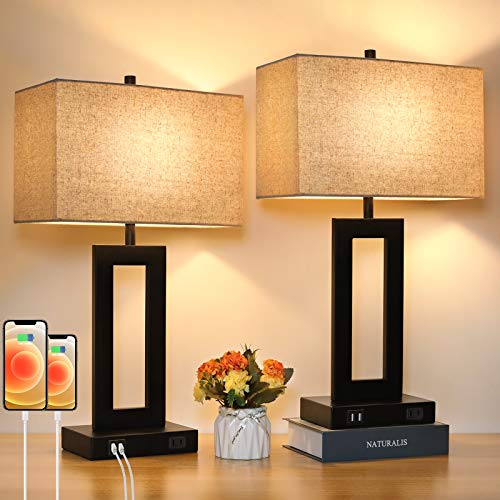 Set of 2 Touch Control Table Lamp with 2 USB Ports, 3-Way Dimmable Modern Nightstand