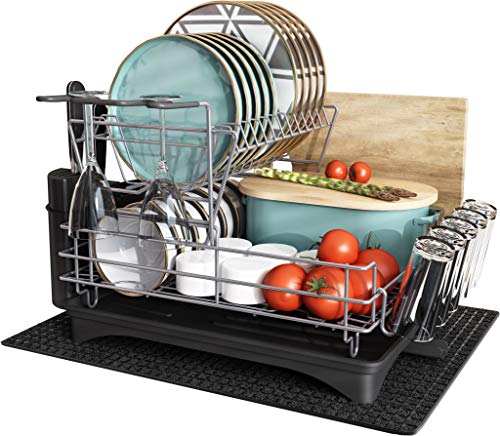 Dish Drying Rack and Drainboard Set, Majalis 2 Tier Large Dish Rack with Swivel Spout