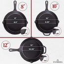 Cast Iron Skillet Set with Lids - 8"+10"+12"-inch Pre-Seasoned Covered Frying Pan Set
