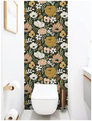 Vintage Large Floral Peel and Stick Wallpaper Removable Daisy Leaf Black