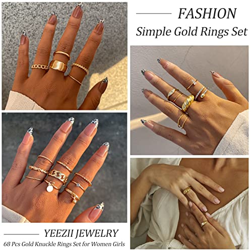 68 Pcs Gold Knuckle Rings Set for Women Girls, Stackable Rings