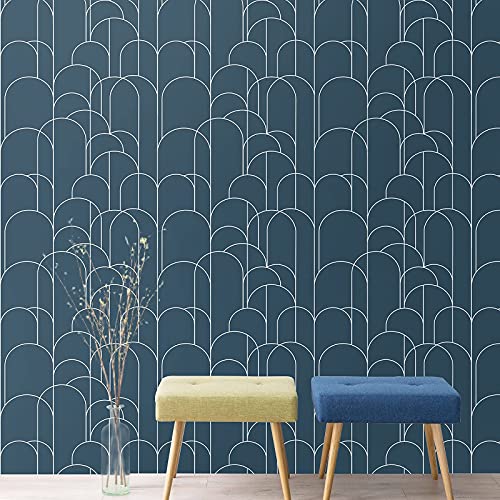 Peel and Stick Wallpaper Modern Blue Geometric Wallpaper 17.71 in X 118