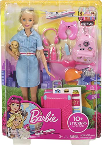 Barbie Doll and Travel Set with Puppy, Luggage & 10+ Accessories, Multicolor