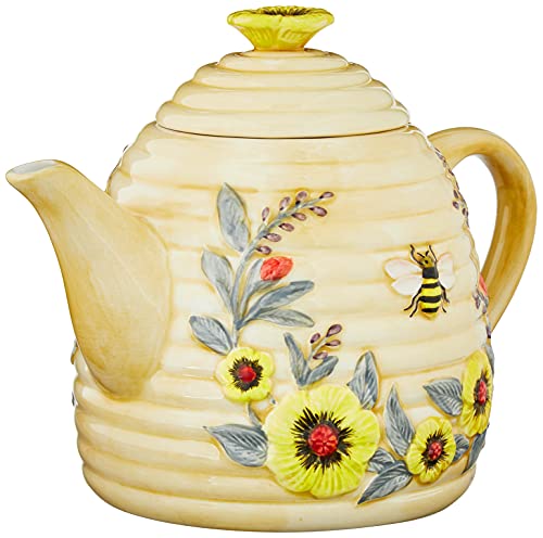 Bee Sweet 32 oz. 3-D Beehive Teapot, Multi Colored