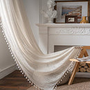 Bohemian Crochet Knitting Curtains Tassels 84 Inches Long,Rod Pocket Boho Cotton Lace Window Drapes
