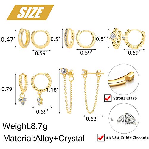 5 Pairs Gold Huggies Hoop Earrings Set for Women Girls Small Dangle Chain Hoop