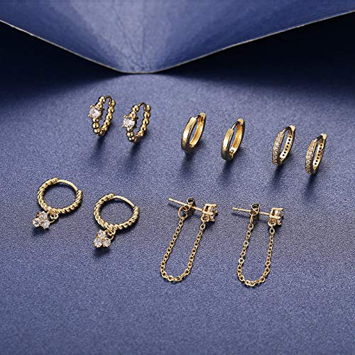 5 Pairs Gold Huggies Hoop Earrings Set for Women Girls Small Dangle Chain Hoop