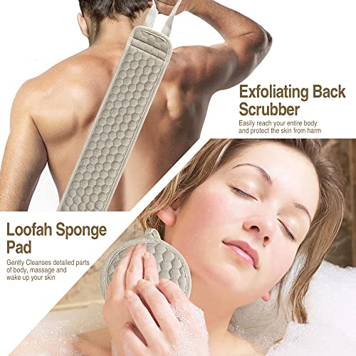 Exfoliating Back Scrubber& Exfoliating Sponge Pad Set for Shower