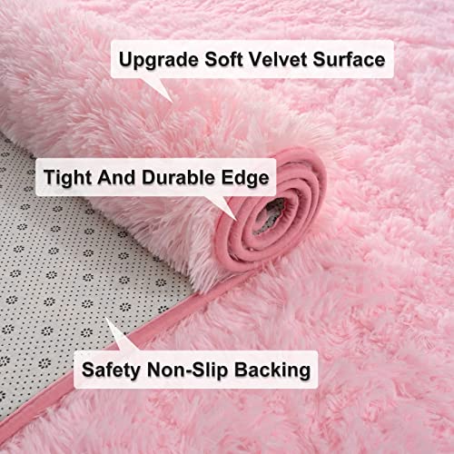 Shaggy Rugs Soft Fluffy Carpets, Fuzzy Rugs for Bedroom Rectangular Rugs 4' x 6' Pink