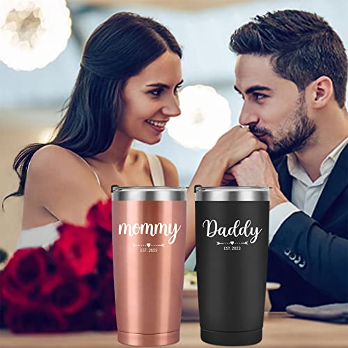 Daddy and Mommy Est 2023 Travel Tumbler, New Parents Insulated Tumblers 20Oz