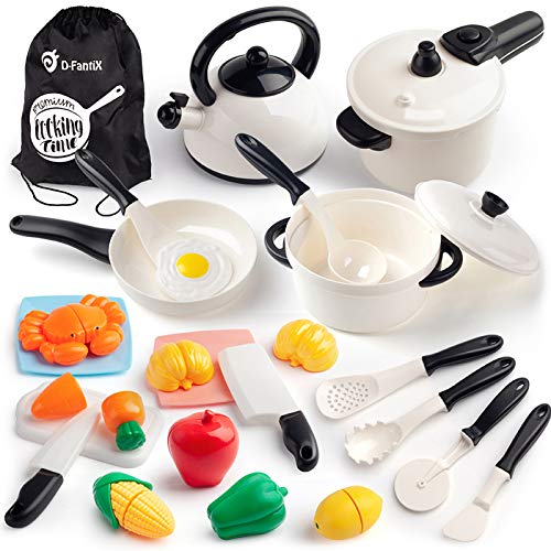 D-FantiX Kids Pretend Play Kitchen Accessories Set, Toddlers Pots and Pans Cookware