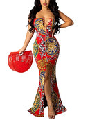 Ekaliy Sexy Split Evening Maxi Dress for Women Floral Long Prom Gown Sundresses