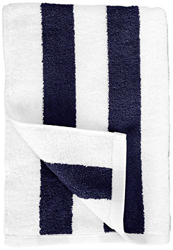 Amazon Basics Cabana Stripe Beach Towel - 2-Pack, Navy Blue