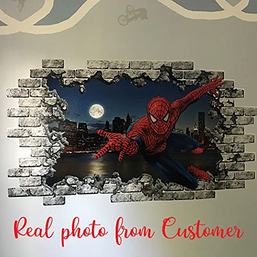3D Spiderman Wall Decal. Superhero Vinyl Sticker Murals. Hole in the Decal. Marvel Comics Wall Sticker. Boys Room PS224
