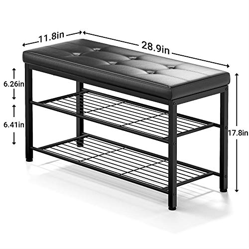 Ecoprsio Shoe Bench, 3 Tier Shoe Rack for Entryway, Metal Frame, Leather Bench Seat