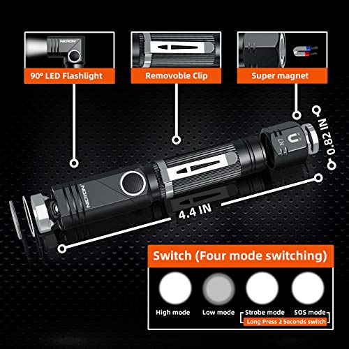 Flashlight, NICRON N7 600 Lumens Tactical Flashlight, 90 Degree Mini Flashlight