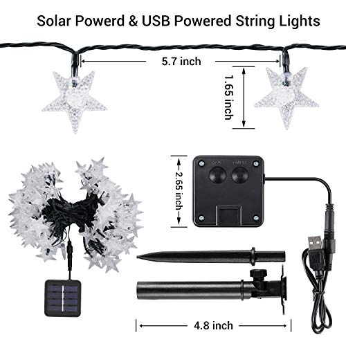 Solar String Lights Outdoor, 110 LED 59 Ft Star String Light Solar and USB Powered