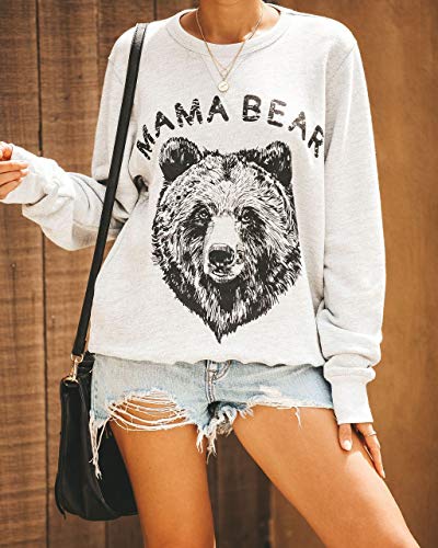 Women's Cute Long Sleeve Top Loose Mama Bear Crewneck Pullover Sweatshirt