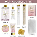 Mothers Day Bath Gift Set - Spa Gift Basket with Milky Coconut, Vitamin E Body Scrub