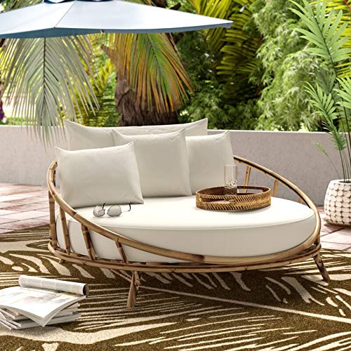 Bamboo Round Daybed Outdoor Indoor Large Accent Sofa Chair Sofabed, Natural