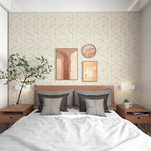 Gold and White Geometric Wallpaper Peel and Stick Wallpaper Hexagon