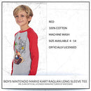 Nintendo Boys Super Mario Kart Long Sleeve Graphic Tee Shirt Top (14/16, Grey/Red)