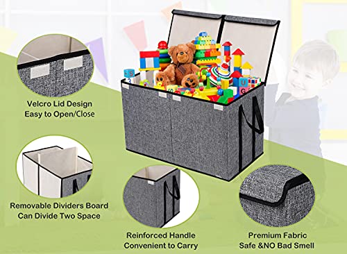 Large Kids Toy Box Chest Storage organizer with Double Flip-Top Lid