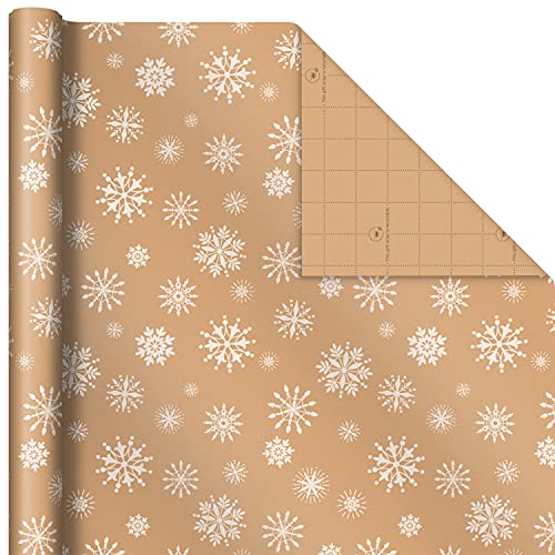 Recyclable Kraft Wrapping Paper with Cut Lines (3 Rolls: 90 Sq. Ft. Ttl.) Minimalist Christmas