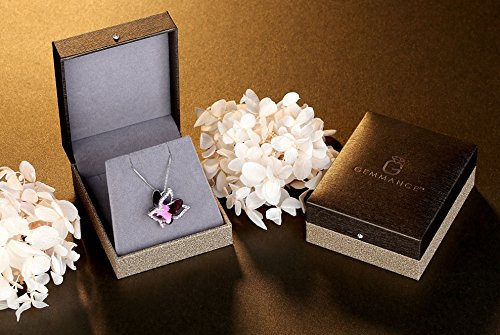 Butterfly Crystal Necklace with Amethyst Pink Birthstone for February, Silver-Tone