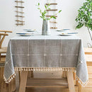 Rustic Lattice Tablecloth Cotton Linen Grey Rectangle Table Cloths 55"x86"