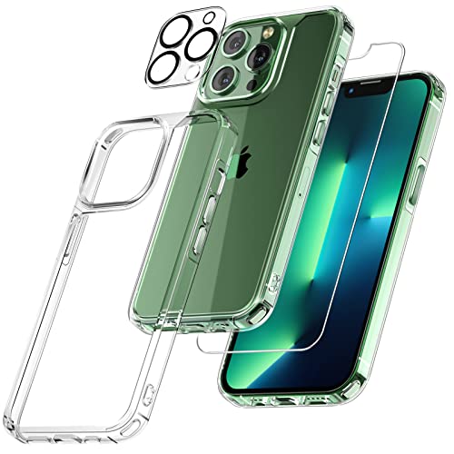 iPhone 13 Pro Max Case, with 2 Pack Tempered Glass Screen Protector + 2 Pack Camera Lens Protector