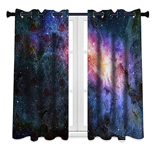 Galaxy Stars Blackout Window Curtain Panels, Blue Purple Planet  53 x 63 Inch