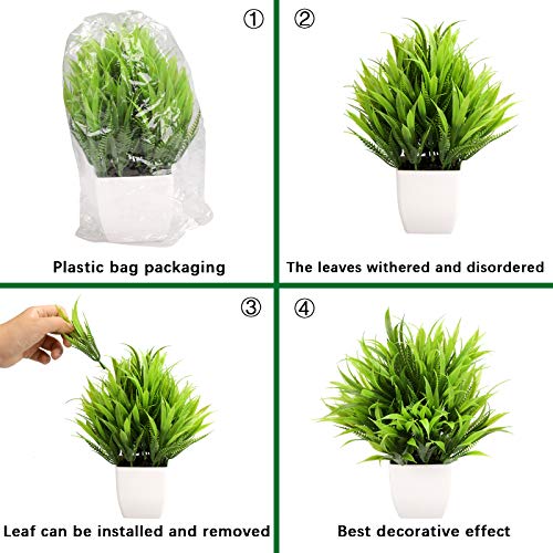 3Pack Mini Fake Plants in Pots,Artificial Plastic Eucalyptus Plants,Wheat Grass