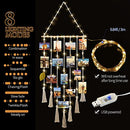 Hanging Photo Display Macrame Wall Hanging Photo Holder with 8 Modes USB Plug