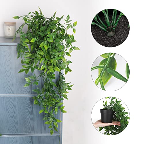 Artificial Hanging Plants Small Fake Potted Plants for Indoor Outdoor Shelf Decor