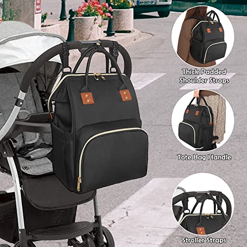 Femuar Diaper Bag Backpack Multifunction Maternity Nappy Baby Bag for Girls & Boys Large Capacity Travel Diaper Bags Dark Black
