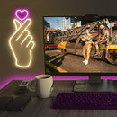 Finger Heart Neon Signs - Premium K-Pop Heart Hand Led Sign - Pink & Warm White