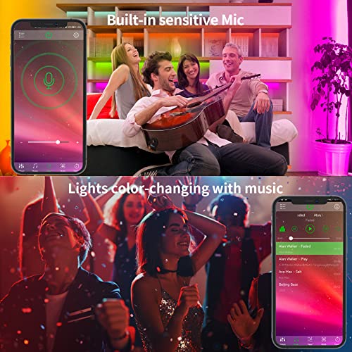 100ft Led Strip Lights RGB Music Sync Color Changing,Bluetooth Led Lights with Smart App