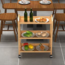 3-Tier Bamboo Kitchen Serving Cart Rolling Utility Storage Organizer Kitchen Trolley