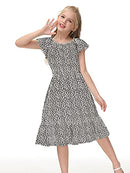 Girls Short Sleeve Dresses Fashion Print Swing Knee-Length Dress