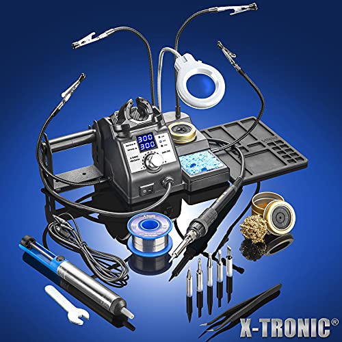 X-Tronic 3060-PRO • 75W Soldering Iron Station Kit • 5 Extra Tips • Mini Mag Lamp