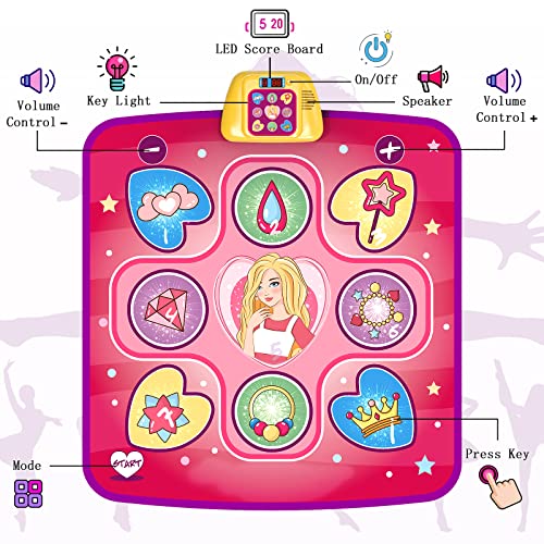 beefunni Dance Mat, Electronic Musical Play Mats Pink Dance Pad with LED Lights, Dancing Floor Mat Game Toy with 5 Game Modes, Christmas Birthday Gifts for 3 4 5 6 7 8 9 10 Year Old Girls Toys