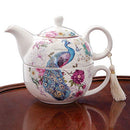 Peacock Porcelain Teapot and Cup Set - Elegant Peacock Design