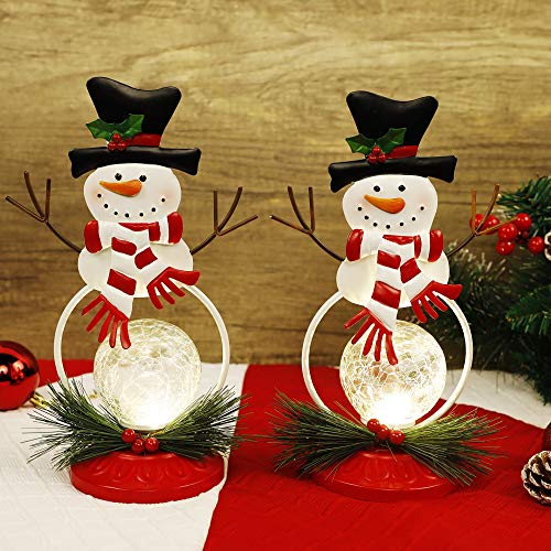 Lighted Christmas Table Decorations, Christmas Snowman LED Glass Ball Lights