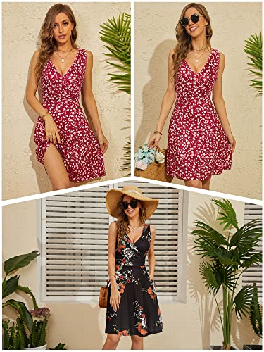 Womens Navy Dress Deep V Neck Wrap Floral Sleeveless Summer Midi Sundress